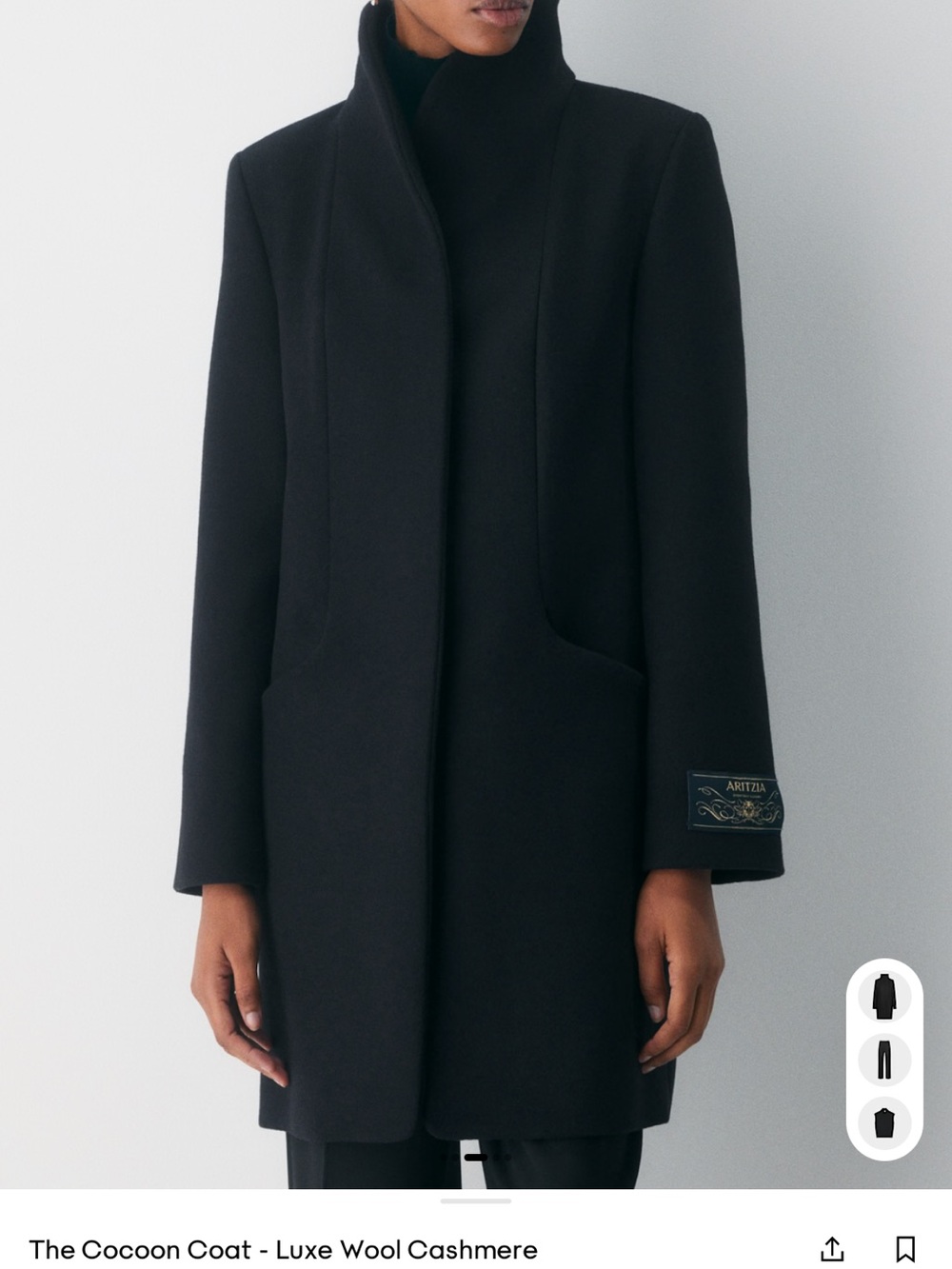 Aritzia Black Cocoon-Style Wool-Cashmere Coat